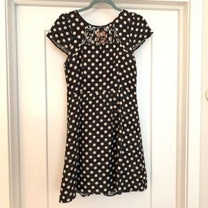 Anthropologie Black White Polka Dot FitFlare Dress